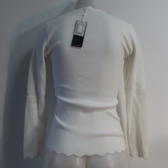 NWT Womens Minnie Rose White Scalloped Neck Hem Viscose Knit Blend Sweater M - Picture 8 of 9